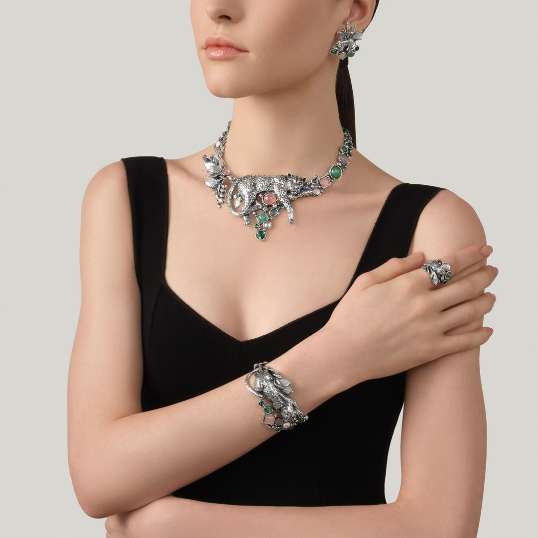 Giovanni Raspini collana leopardo jungle Collana in Argento 925, quarzo naturale, madreperla e perle 12627