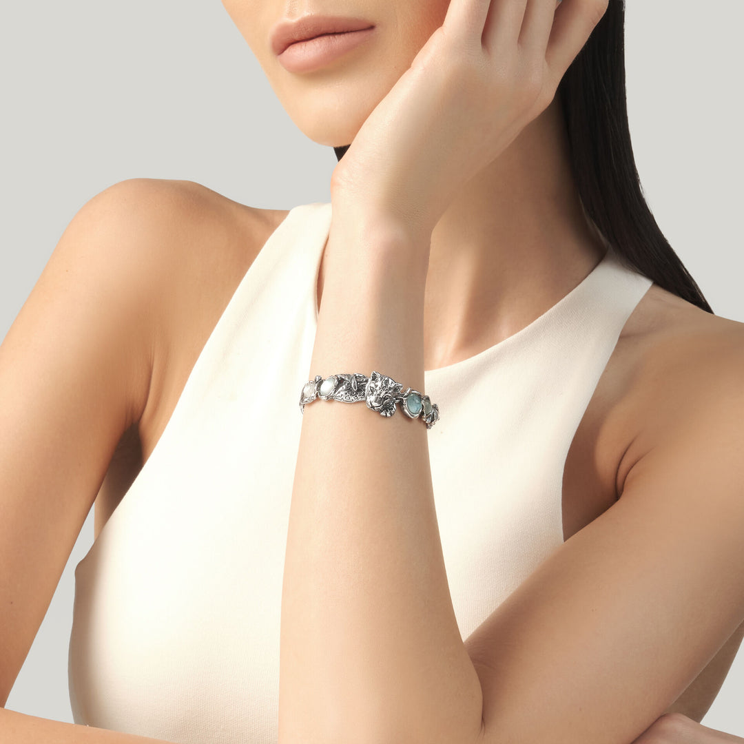 Giovanni Raspini Bracciale Blue Jaguar - Bracciale in argento 925, madreperla, cristallo di rocca e quarzo - 12684
