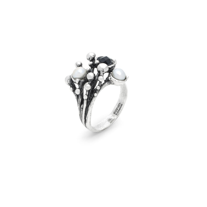 Giovanni Raspini Anello Aura - Anello in Argento 925, perle naturali e onice - 12689
