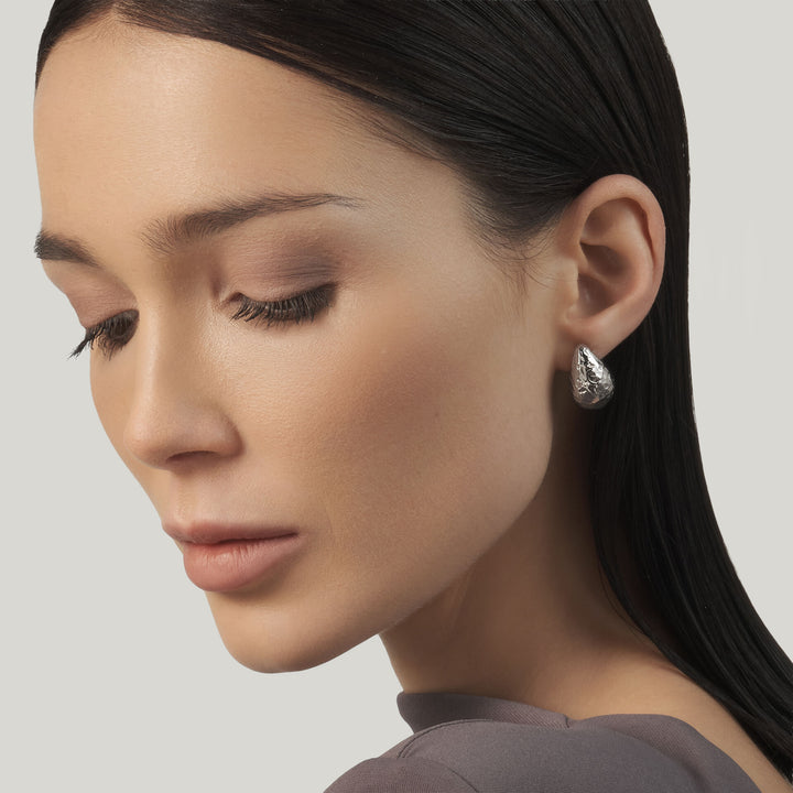 Giovanni Raspini Small Hammered Drop Earrings - 925 Silver Earrings - 12707