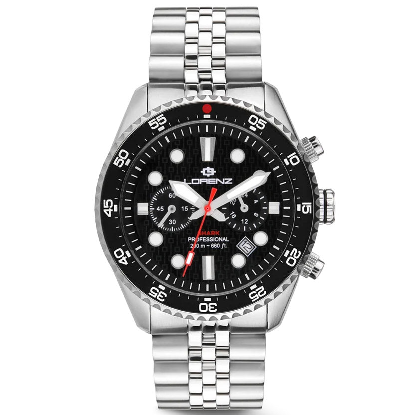 Montre Lorenz Shark 5 Chrono 42 mm en acier à quartz noir 030285AA