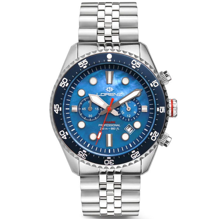 Montre Lorenz Shark 5 Chrono 42 mm acier quartz bleu nacre 030285BB