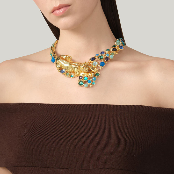 Giovanni Raspini collana panthère mirage bleu Collana placcata oro 18 kt, pietre naturali e gemme N0032