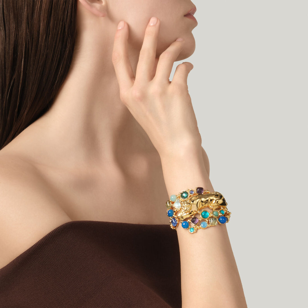 Giovanni Raspini bracciale panthère mirage bleu Bracciale placcato oro 18 kt, pietre naturali e gemme N0033