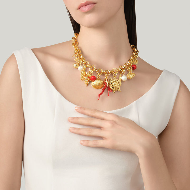 Giovanni Raspini collana mistral Collana placcata oro 18 kt con perle naturali e corallo in resina N0073
