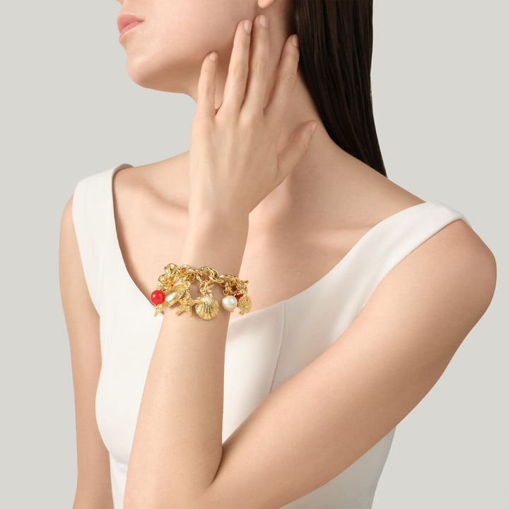 Giovanni Raspini bracciale mistral Bracciale placcato oro 18 kt con perle naturali e corallo in resina N0074
