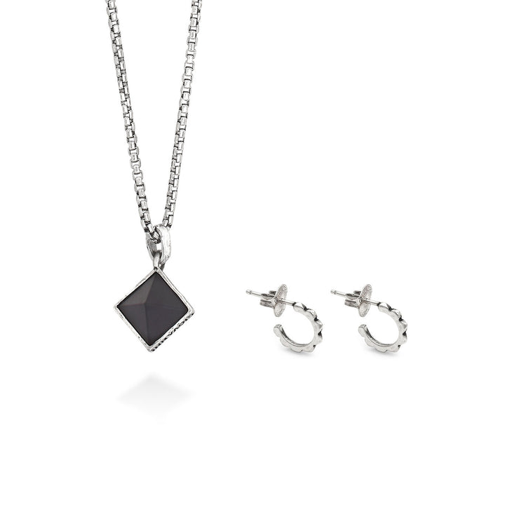 Giovanni Raspini set borchie Collana in Argento 925 e resina nera. Orecchini in Argento 925 X01602