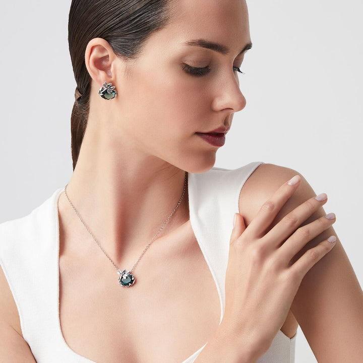 Giovanni Raspini set libellula eden Collana e orecchini in Argento 925 e quarzo color smeraldo X01607