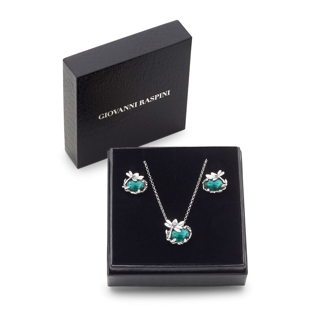 Giovanni Raspini set libellula eden Collana e orecchini in Argento 925 e quarzo color smeraldo X01607