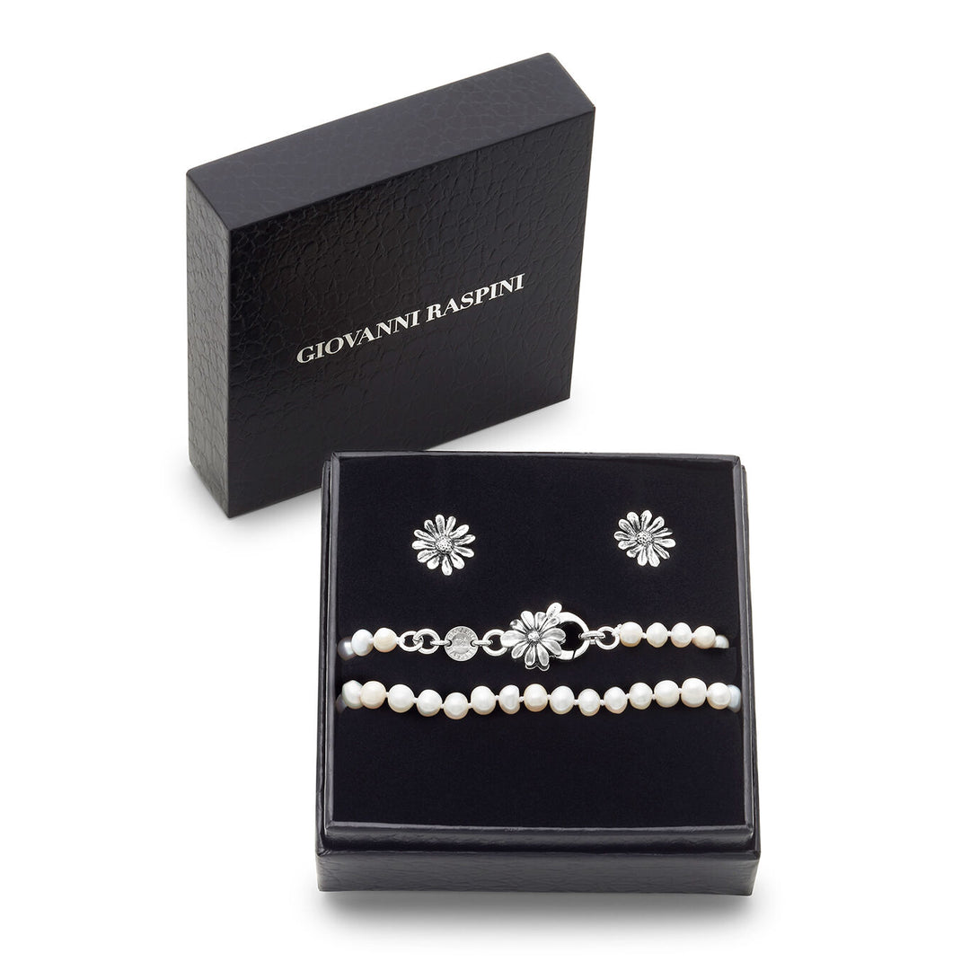Giovanni Raspini set margherite Collana e orecchini in Argento 925 e perle naturali X01609