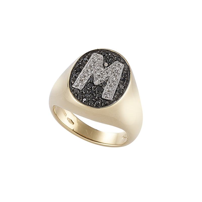 Sidalo anello chevalier M oro giallo 18kt diamanti bianchi e black 0237A