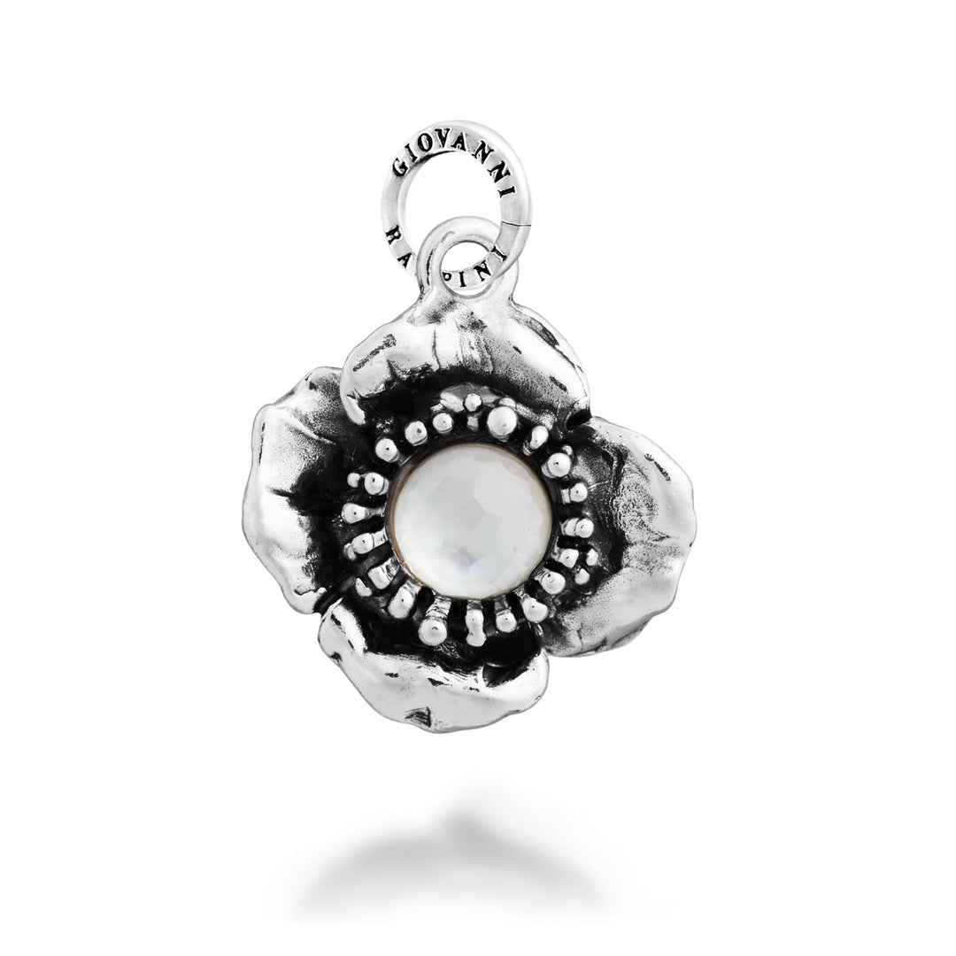 Giovanni Raspini Camellia Cabochon Charm - Charm en argent, nacre et cristal de roche - 12712