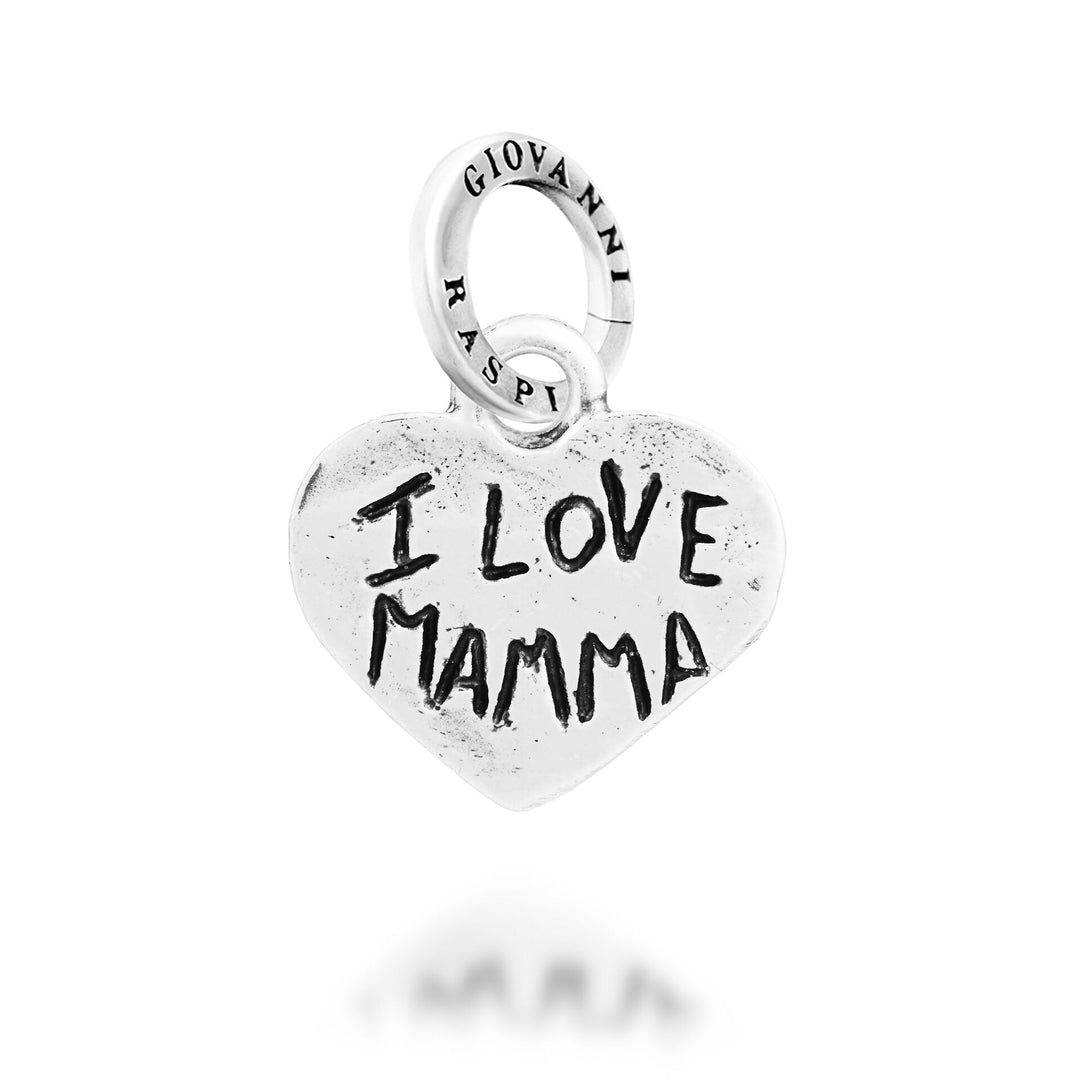 Giovanni Raspini Small Heart Charm "I Love Mamma" - Silver Charm - 12728