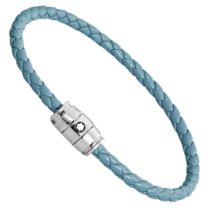 Montblanc bracciale in acciaio a 3 anelli e pelle Meisterstück Blu Fumè misura S 13429360