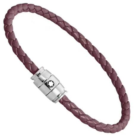Montblanc bracciale in acciaio a 3 anelli e pelle Meisterstück Cassis misura M 13431363