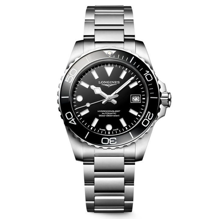 Longines orologio Hydroconquest 39mm nero automatico acciaio L3.779.4.56.6