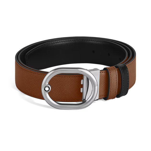Montblanc cintura reversibile L’Ovale 35 mm in pelle blu fulvo/nera 221024