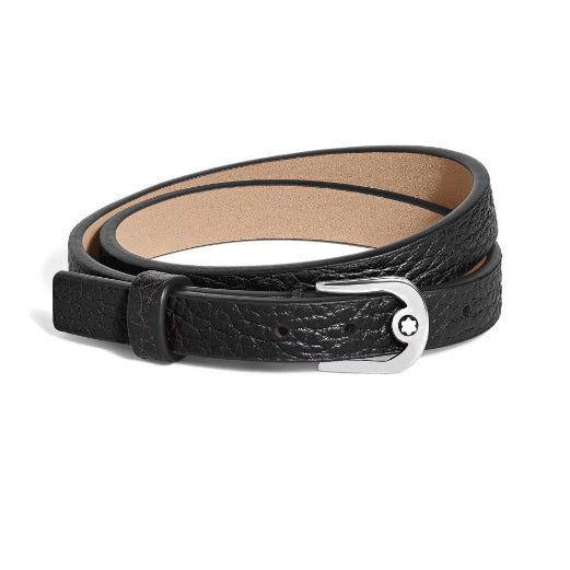 Montblanc bracciale regolabile Horseshoe pelle con grana nero 222738