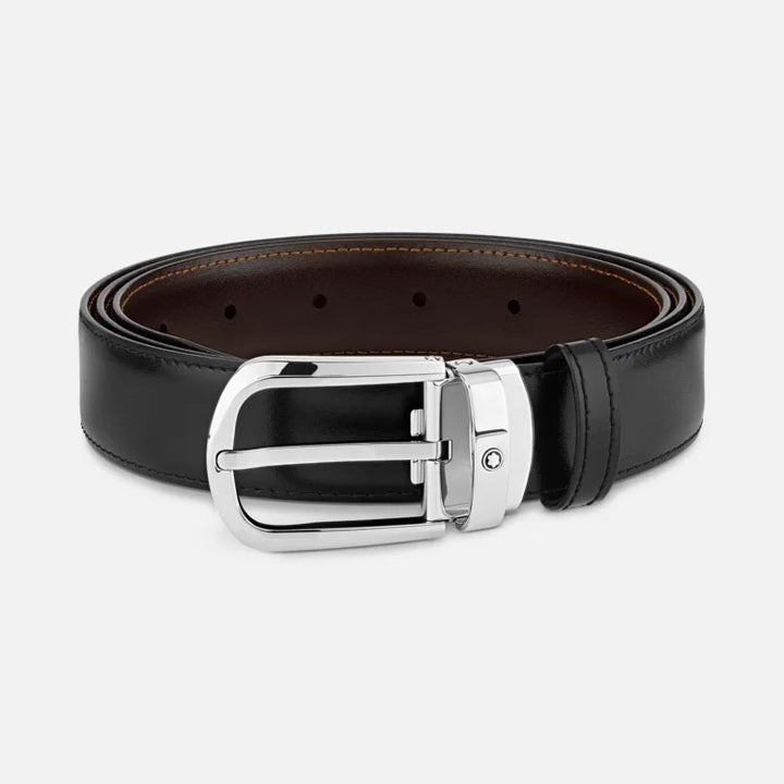 Montblanc cintura elegante 30mm fibbia ferro di cavallo regolabile reversibile nero/marrone Sartorial 113834