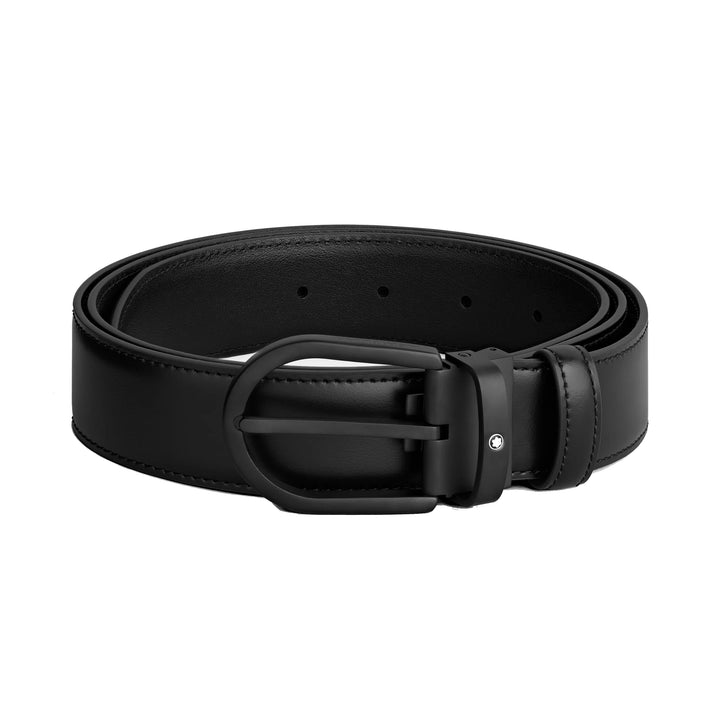 Montblanc cintura 35 mm pelle nera con fibbia a ferro di cavallo 199650
