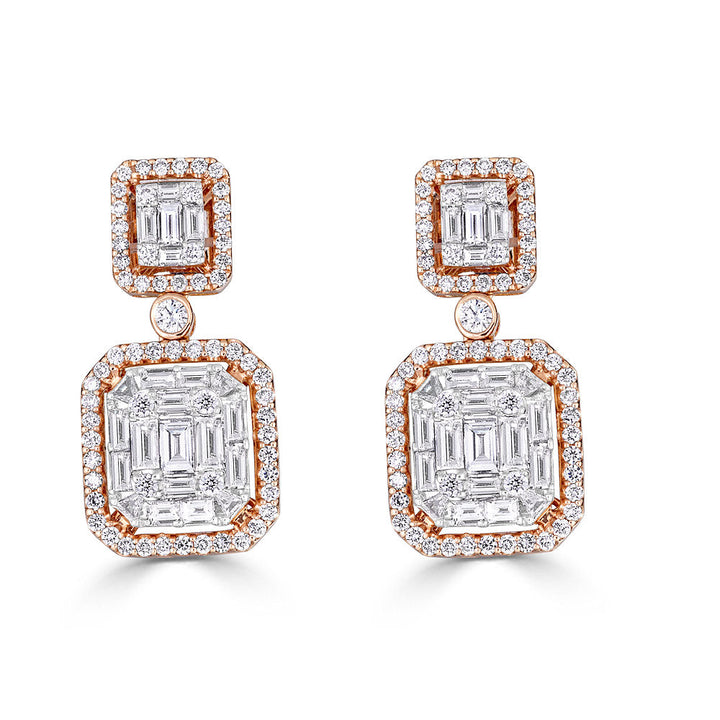 Zydo orecchini grow mosaic con diamanti taglio rotondo e smeraldo incastonati a illusione oro rosa 51769