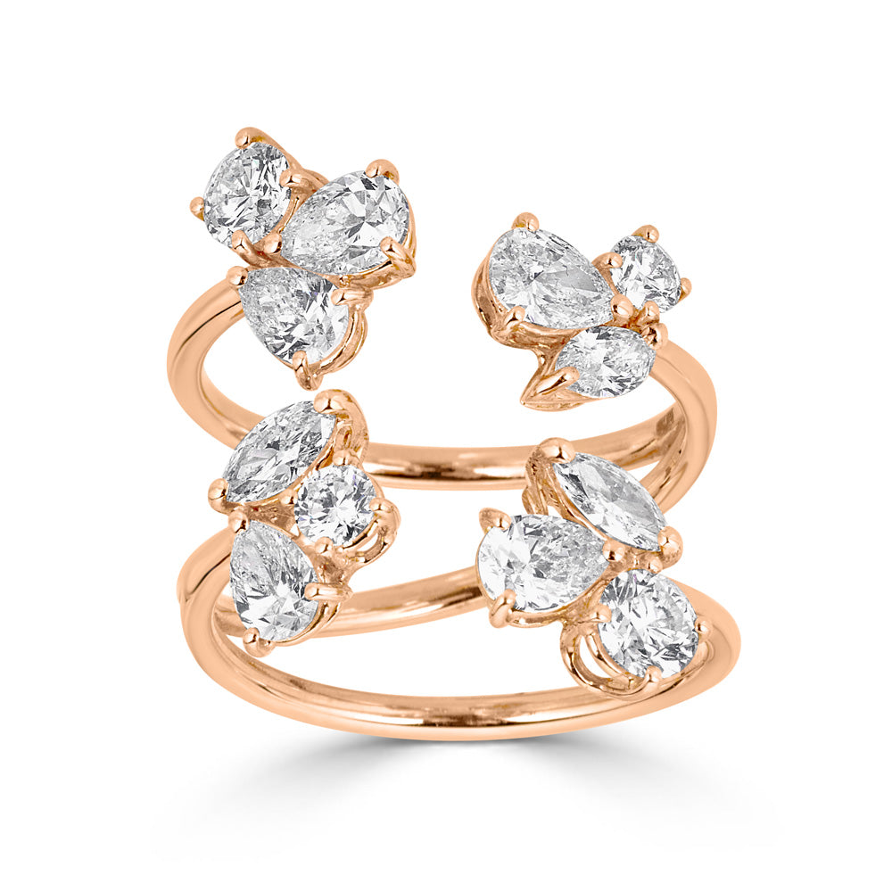 Zydo anello doppio aperto con diamanti taglio rotondo e fancy oro rosa 52766