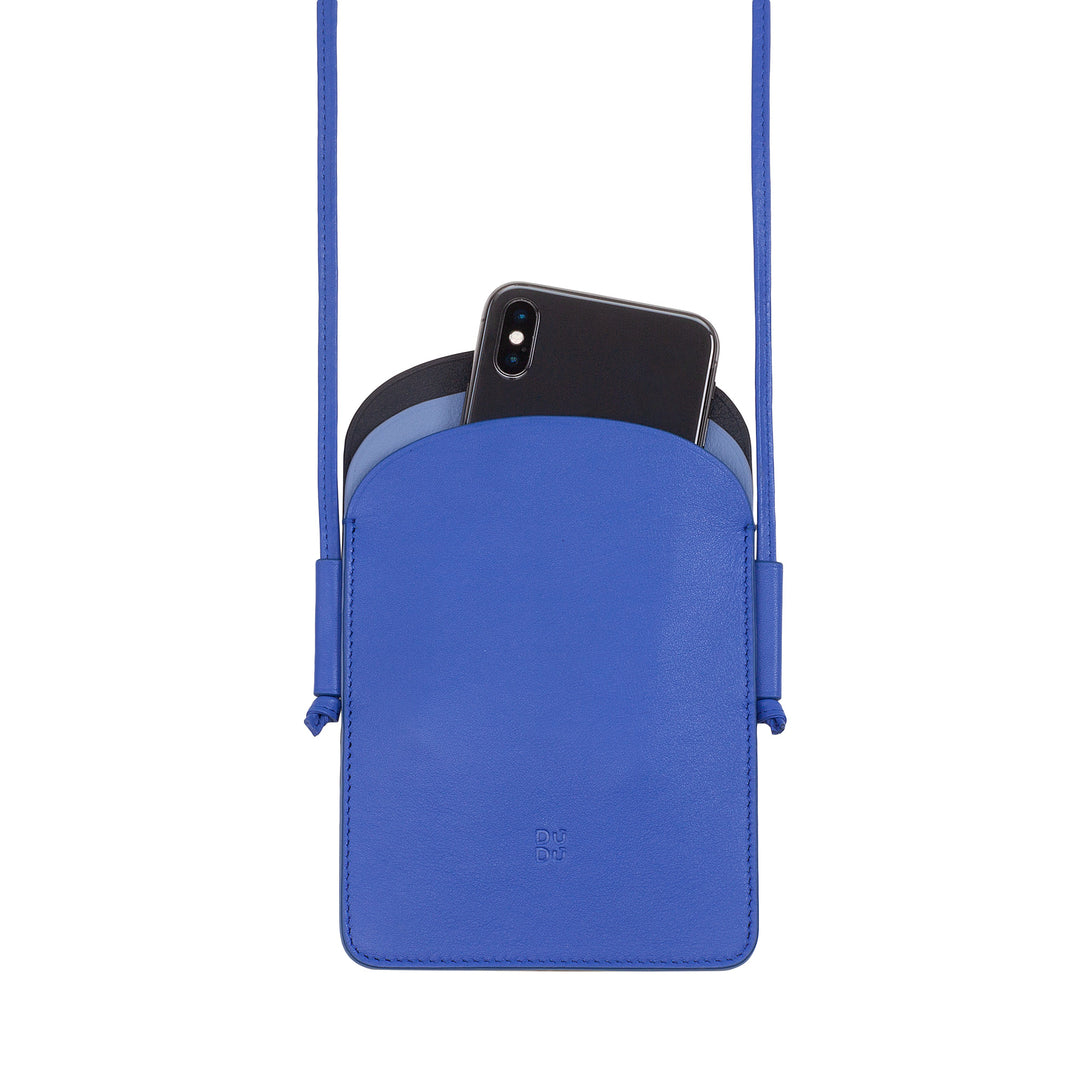 DUDU Porta Cellulare da Collo Donna in Pelle, Doppia Tasca Porta Smartphone, Tasca Porta Tessere, Tracolla Laccio Regolabile