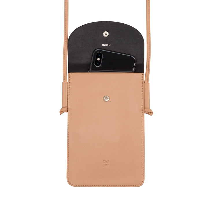 DUDU Custodia Porta Cellulare da Collo in Pelle, Astuccio Porta Smartphone fino a 6,7 Pollici con Bottone, Laccio Tracolla Regolabile, Design Sottile
