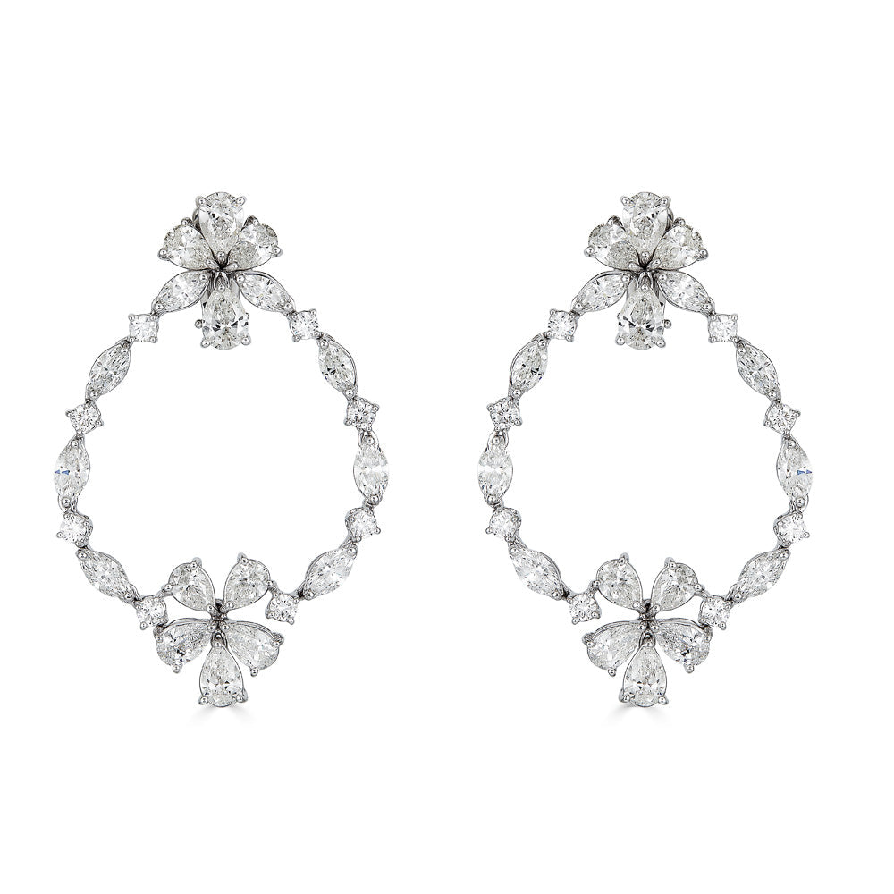 Zydo orecchini a cerchio con diamanti a forma di goccia oro bianco 56803