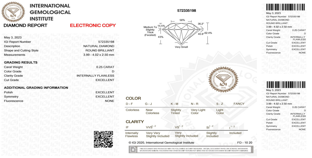 IGI diamante in blister certificato taglio brillante 0,25ct colore D purezza IF - Capodagli 1937