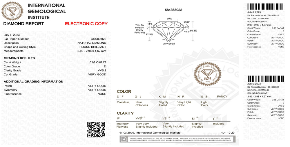 IGI diamante in blister certificato taglio brillante 0,08ct colore D purezza VVS 2 - Capodagli 1937
