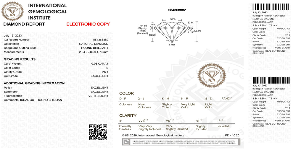 IGI diamante in blister certificato taglio brillante 0,08ct colore E purezza VS 1 - Capodagli 1937