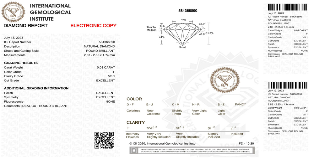 IGI diamante in blister certificato taglio brillante 0,08ct colore F purezza VS 1 - Capodagli 1937
