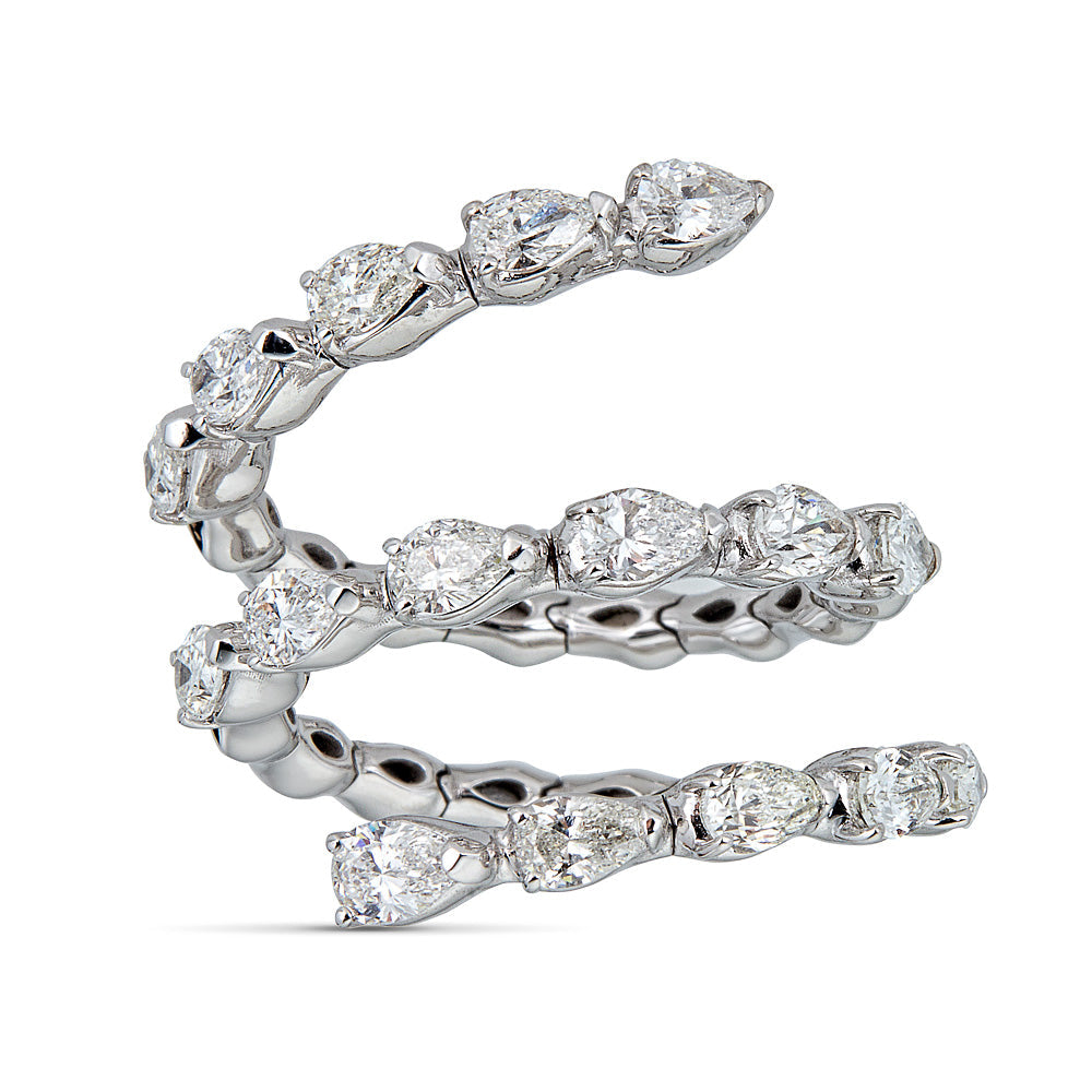 Zydo anello a spirale con diamanti a forma di pera oro bianco 60179