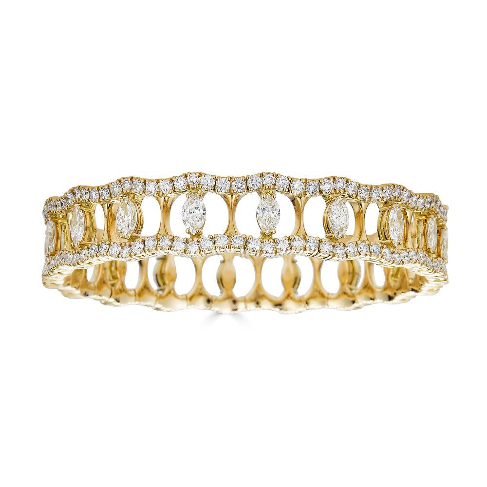 Zydo bracciale elastico con diamanti taglio marquise e taglio rotondo oro giallo 60558