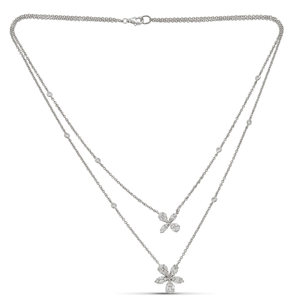 Zydo collana a doppia catena con diamanti taglio brillante e taglio brillante oro bianco 63715