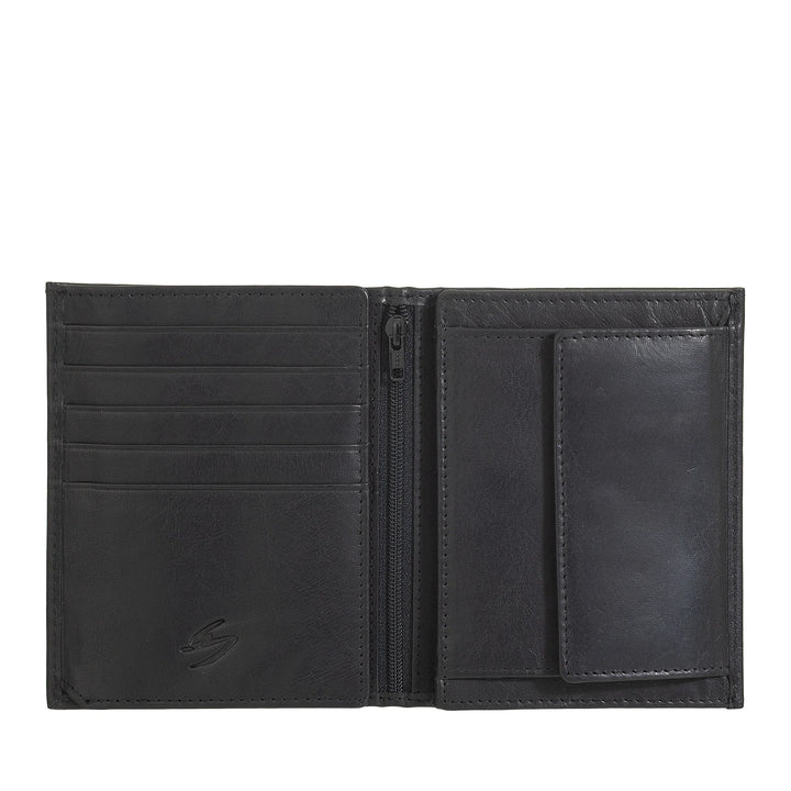 Nuvola Pelle Portafoglio Uomo Grande in Pelle Bufalo con Zip Interna e Portamonete - Portafogli Verticale Porta Carte, Foto e Banconote
