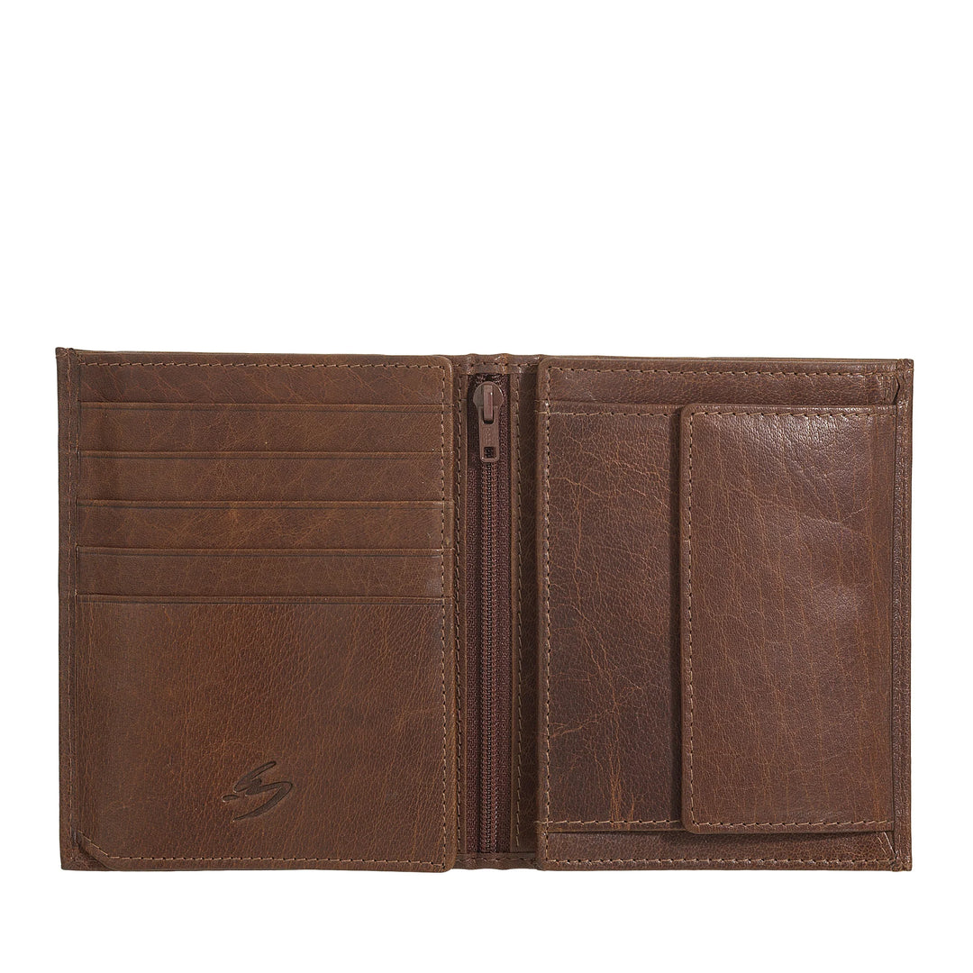 Nuvola Pelle Portafoglio Uomo Grande in Pelle Bufalo con Zip Interna e Portamonete - Portafogli Verticale Porta Carte, Foto e Banconote