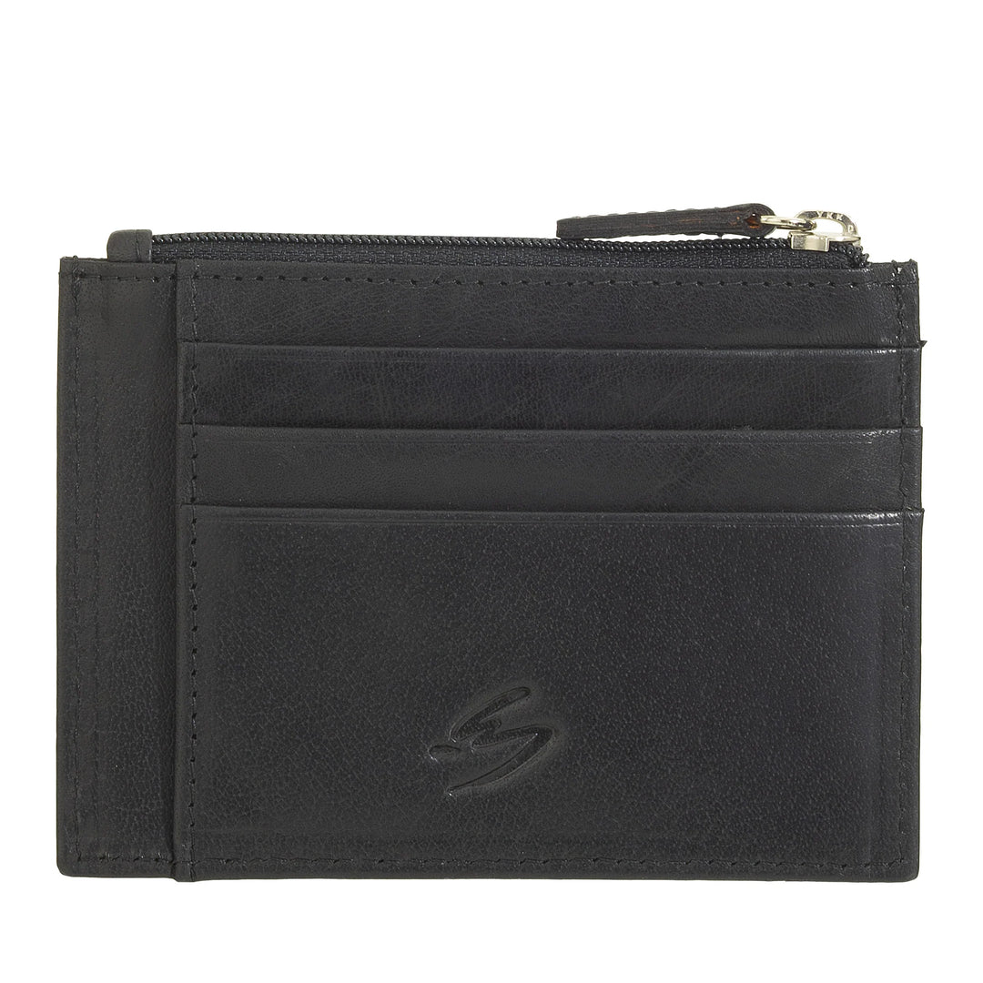 Nuvola Pelle Bustina Porta Carte di Credito Tascabile Slim in Pelle da Uomo con Zip Portamonete