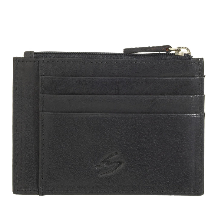 Nuvola Pelle Bustina Porta Carte di Credito Tascabile Slim in Pelle da Uomo con Zip Portamonete
