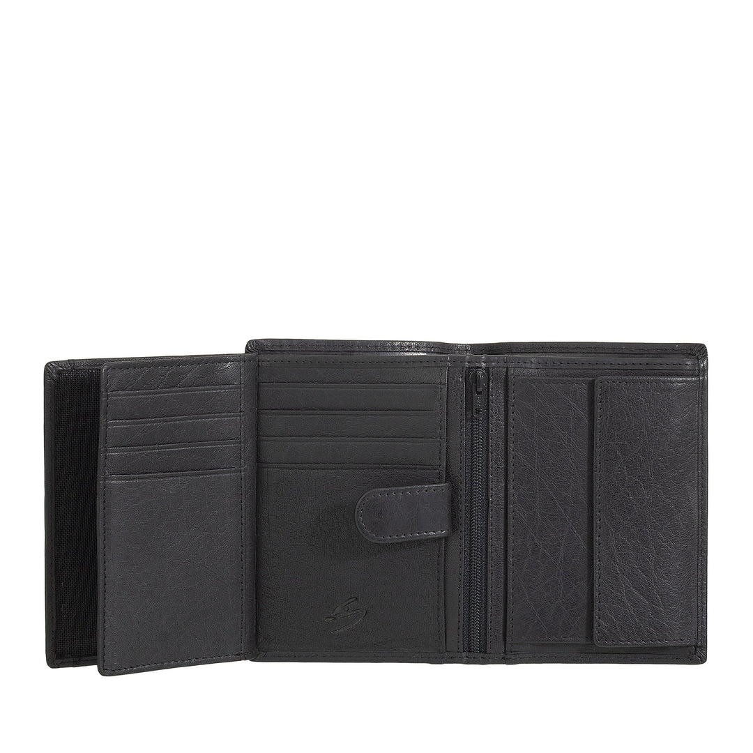 Nuvola Pelle Portafoglio Verticale Grande Uomo in Pelle di Bufalo - Portafoglio Tascone con Portamonete, 8 Tasche Porta Carte e Cerniera Zip