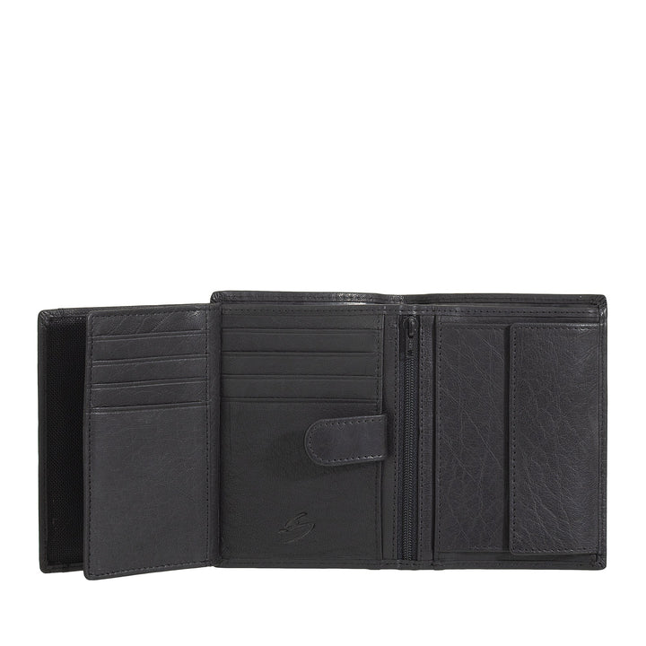 Nuvola Pelle Portafoglio Verticale Grande Uomo in Pelle di Bufalo - Portafoglio Tascone con Portamonete, 8 Tasche Porta Carte e Cerniera Zip