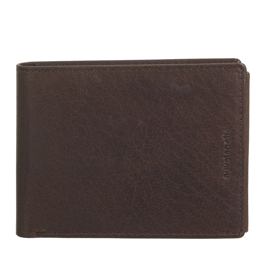 Nuvola Pelle Portafoglio in Pelle di Bufalo Uomo con Portamonete - Portafoglio Classico con Cerniera Zip Interna, Tasche Porta Carte di Credito e Banconote, Porta Foto