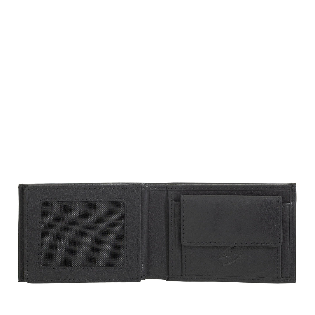 Nuvola Pelle Mini Portafoglio Uomo Piccolo in Pelle di Bufalo Tascabile - Portafoglio Piccolo da Giacca con Portamonete, Tasche con Retina Trasparente