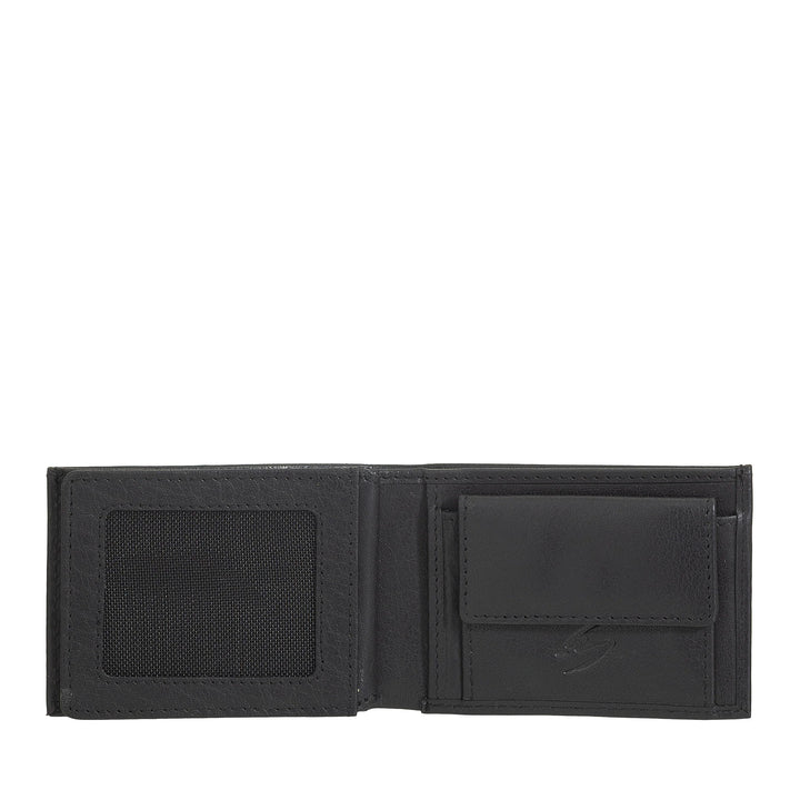 Nuvola Pelle Mini Portafoglio Uomo Piccolo in Pelle di Bufalo Tascabile - Portafoglio Piccolo da Giacca con Portamonete, Tasche con Retina Trasparente
