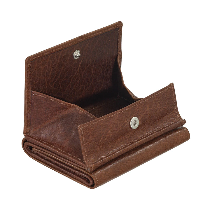 Nuvola Pelle Portafoglio Piccolo Uomo e Donna in Pelle di Bufalo - Elegante Trifold con Portamonete a Bottone, Scomparti per Carte Tessere e Banconote