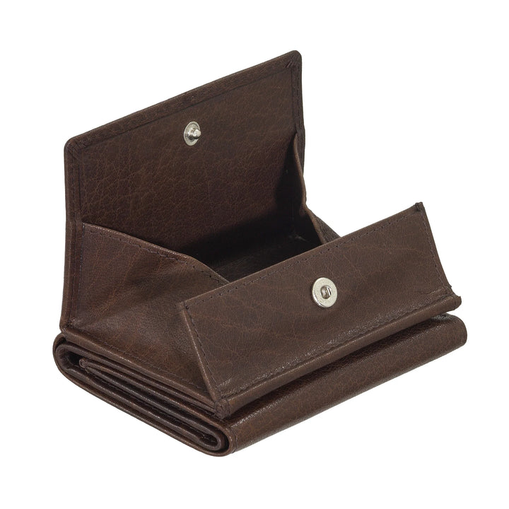 Nuvola Pelle Portafoglio Piccolo Uomo e Donna in Pelle di Bufalo - Elegante Trifold con Portamonete a Bottone, Scomparti per Carte Tessere e Banconote
