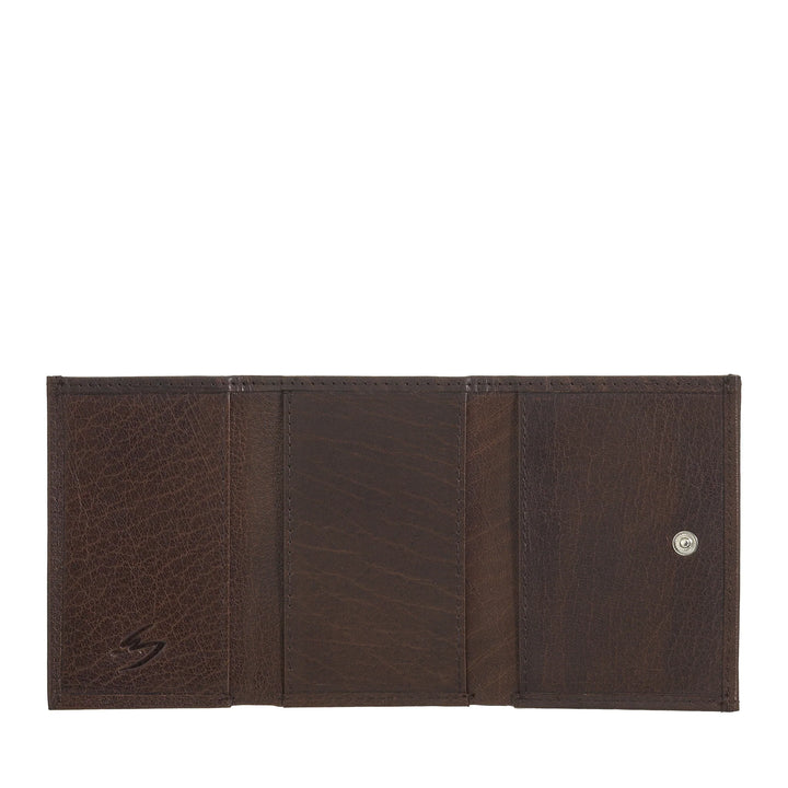 Nuvola Pelle Portafoglio Piccolo Uomo e Donna in Pelle di Bufalo - Elegante Trifold con Portamonete a Bottone, Scomparti per Carte Tessere e Banconote
