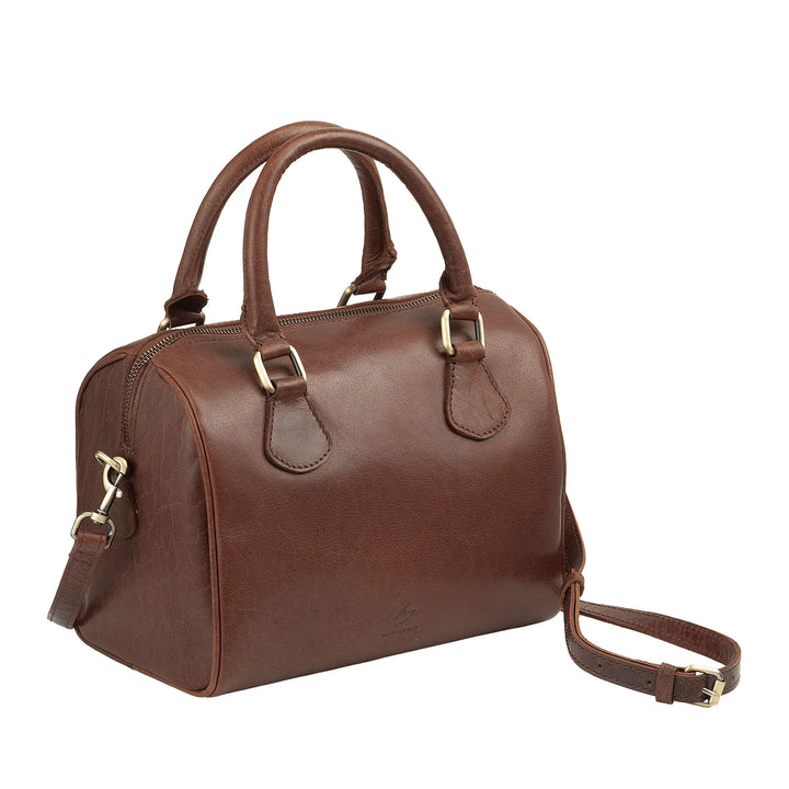 Nuvola Pelle Borsa Donna in Vera Pelle Bufalo con Tracolla Regolabile – Bauletto Handbag Elegante Vintage con Chiusura a Cerniera Zip e Doppio Manico