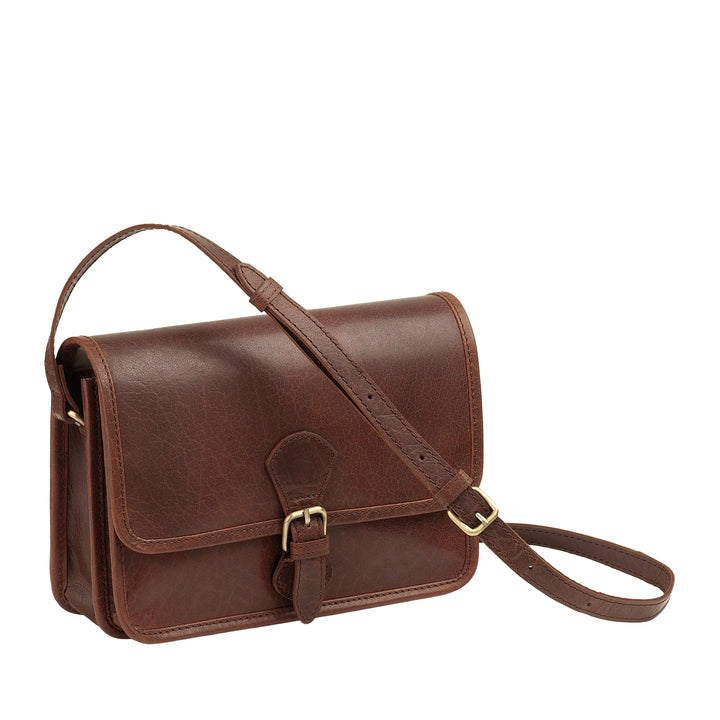 Nuvola Pelle Borsa Donna a Tracolla in Vera Pelle Vintage di Bufalo – Borsa con Patta Piccola Elegante a Chiusura Magnetica con Fibbia e Tracolla Regolabile